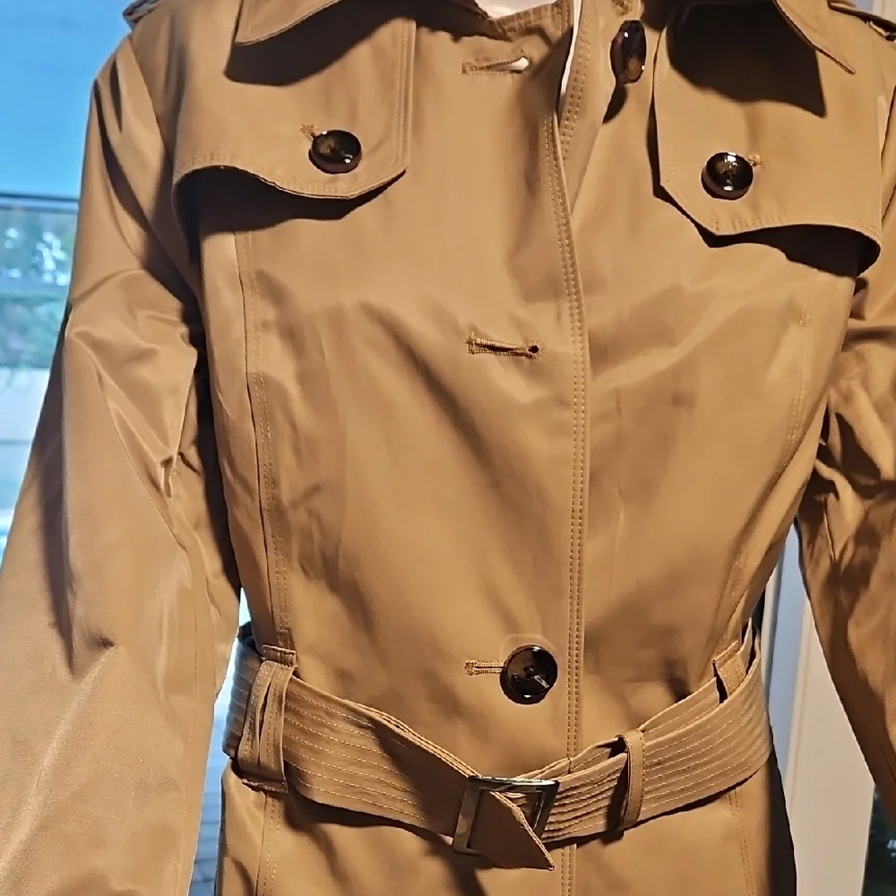 NWT Classic London Fog Long Tan Trench Coat Sz M - Picture 4 of 12